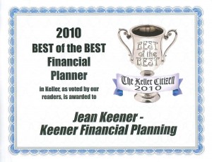 Keller TX Best Financial Planner Award 2010