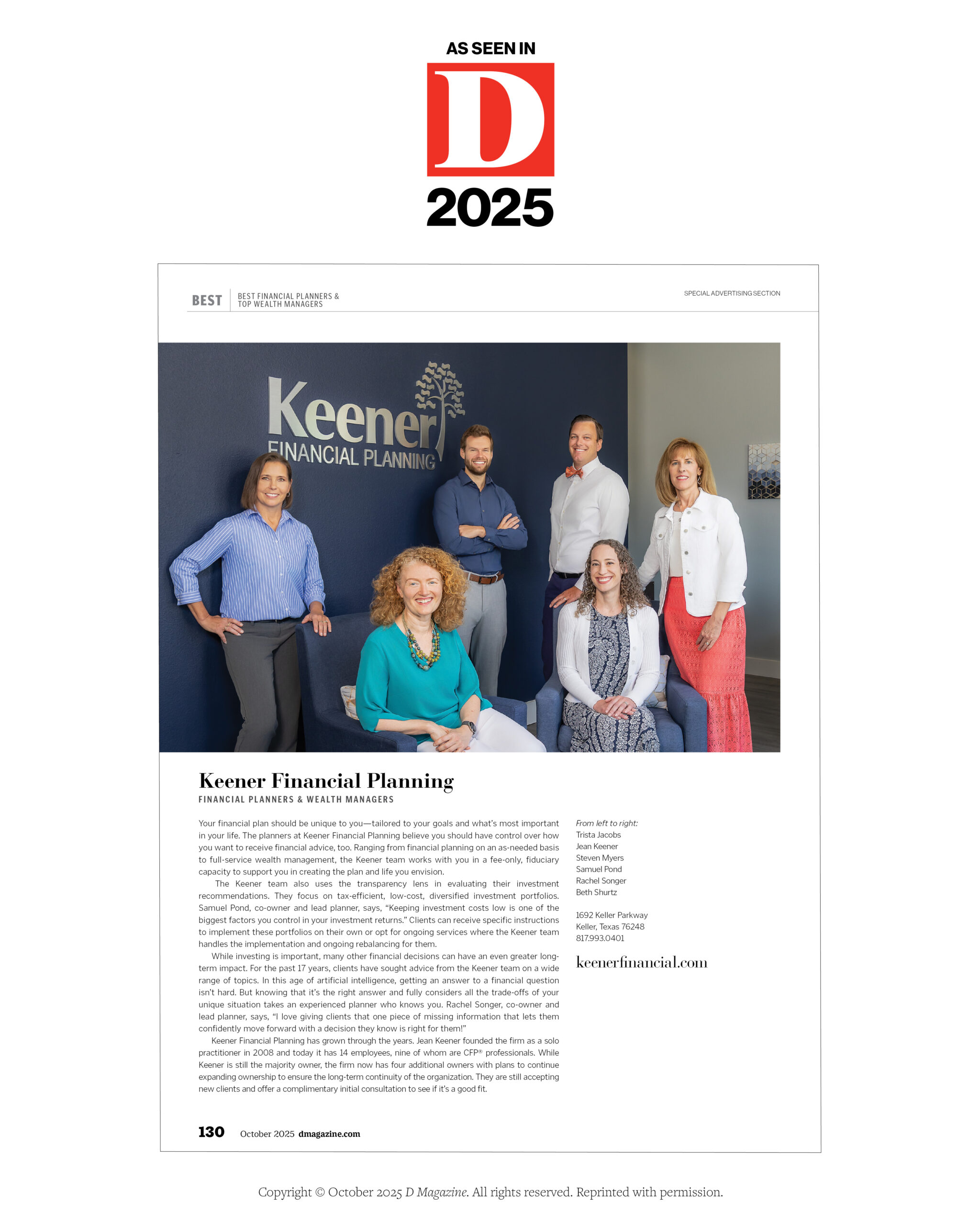 D Magazine Dallas-Ft. Worth Best Financial Planners and Top Wealth Managers 2025